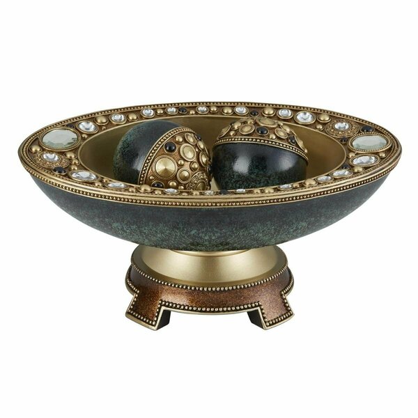 Ore Furniture 8.25 in. Sedona Marbelized Green Gold Footed Decor Bowl with Spheres K-4297B